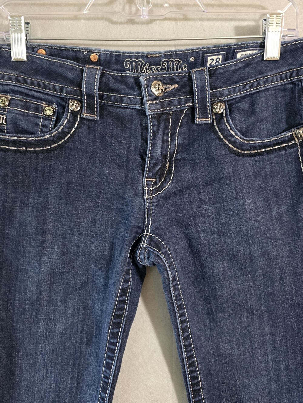 Miss Me Low Rise Floral Rhinestone Signature Skinny Jeans JP7085S2 Size 28 - Picture 6 of 10